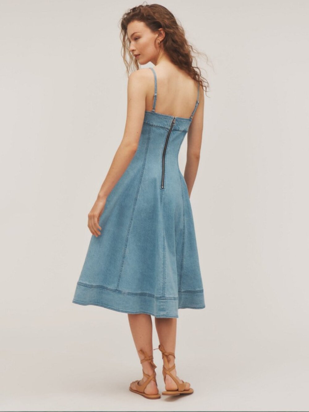 Anthropologie Pilcro Square Neck Seamed Chambray Midi Dress Small NWT - Picture 2 of 13